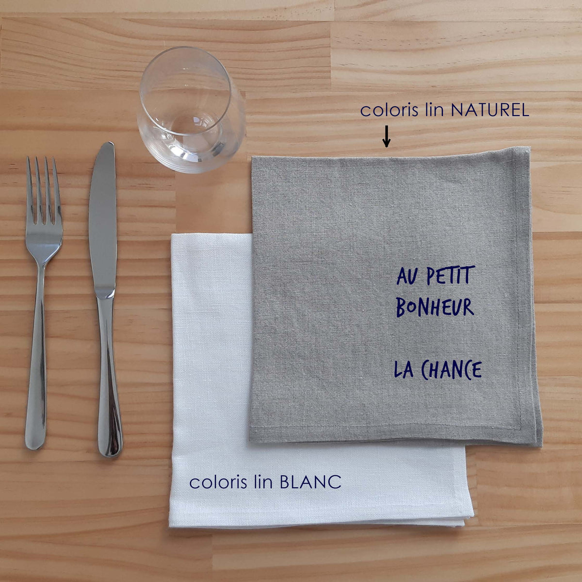 serviette table lin decoration éthique made in France "au petit bonheur la chance" serigraphie petit prince environnement renaissance creation